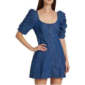 Free People Cheyenne Smocked  Denim Mini Dress - Dark Wash Denim - Size Large